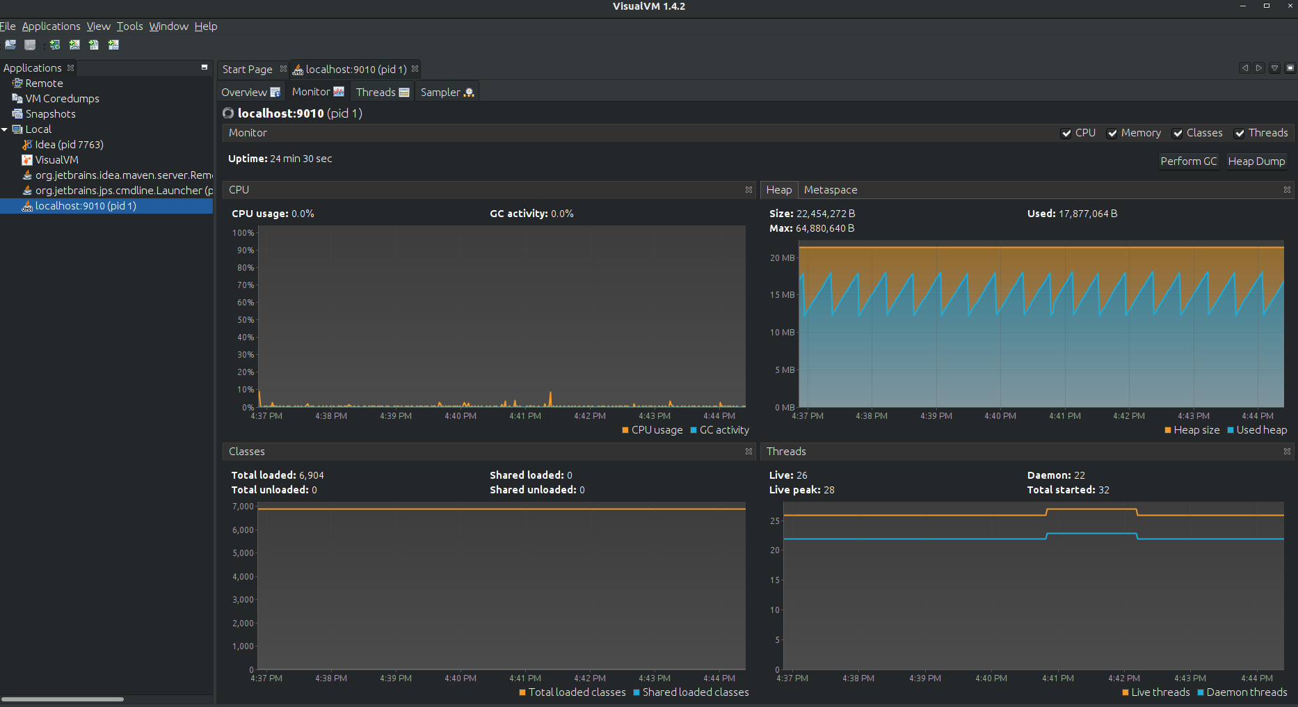 VisualVM Monitor tab displays overall information